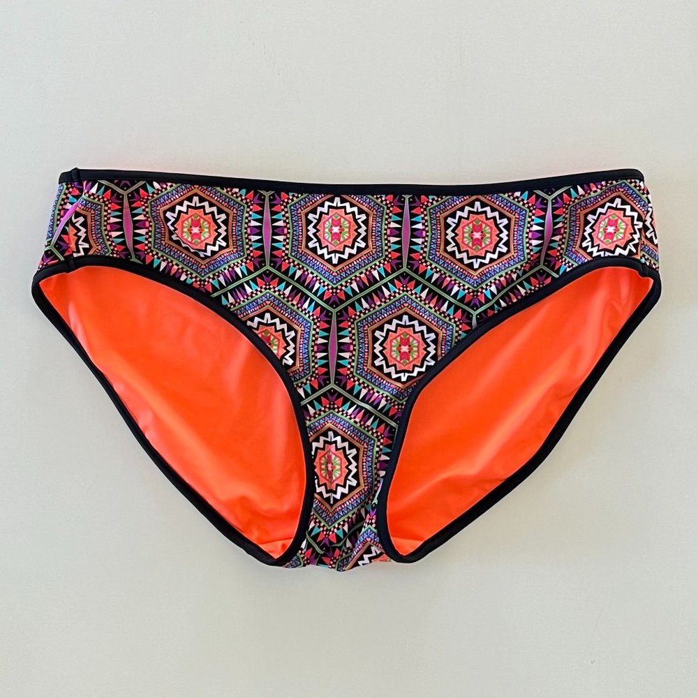 Freya Zeta Bikini Bottom Colorful Mosaic Pattern w/ Black Trim Sz Large NWT